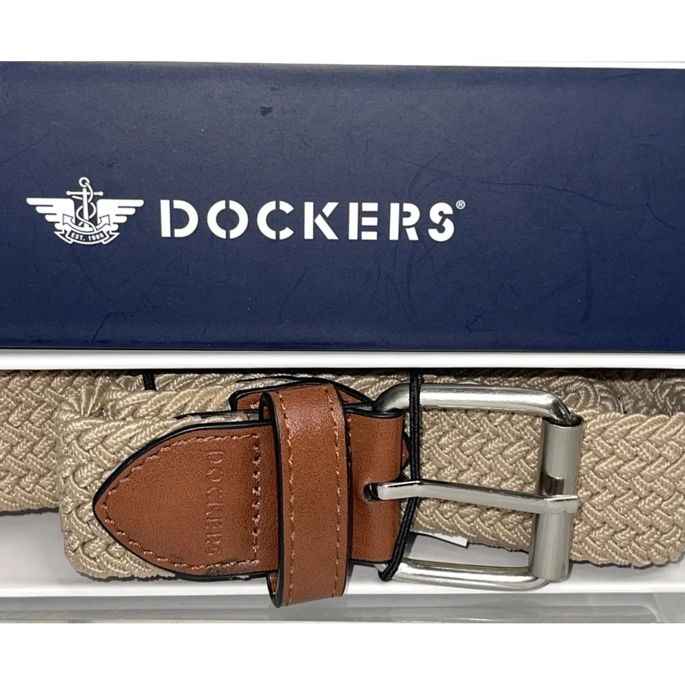 DOCKERS Men's Small/Medium (30-36)  KHAKI Comfort‎ Stretch Braided Belt NEW
